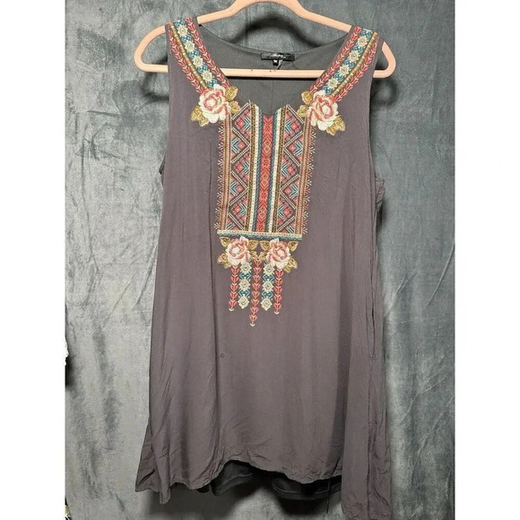 Womens Andree Embroidered Floral Tribal Western Cowgirlcore Tunic Pockets Sz M - Picture 1 of 4